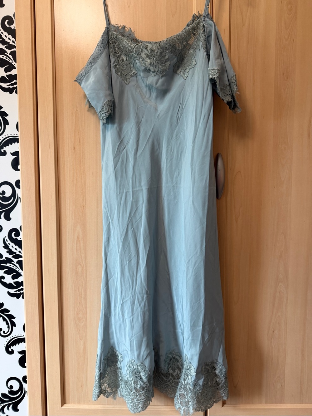 Women's Light Blue Lace-Trim Slip Dress Gold Hawk NWT Mdm Silk